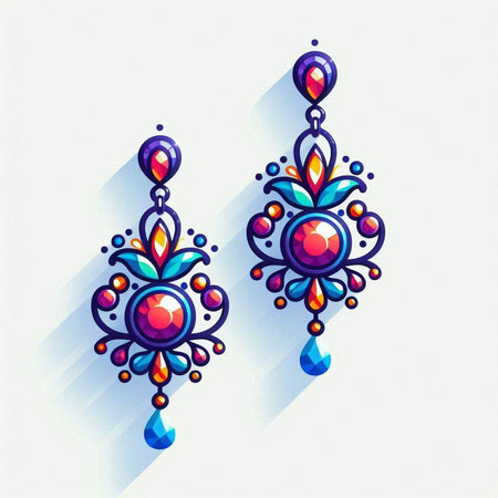 illustration of earrings in blue and purple colors on white backgroundのイラスト素材