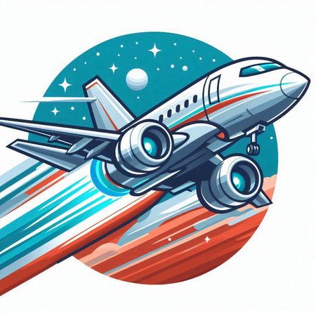 Airplane on the background of the night sky. Vector illustration.のイラスト素材