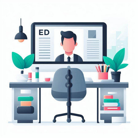 Businessman working in office. Vector illustration in a flat style.のイラスト素材