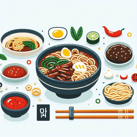 japanese ramen noodle set with chopsticks vector illustrationのイラスト素材