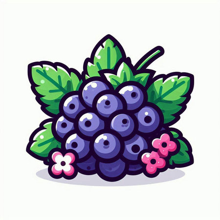 Vector illustration of a bunch of blackberries with leaves and berries.のイラスト素材
