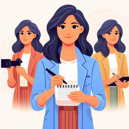 Vector illustration of a young woman with a diary and a phone in her hands.のイラスト素材