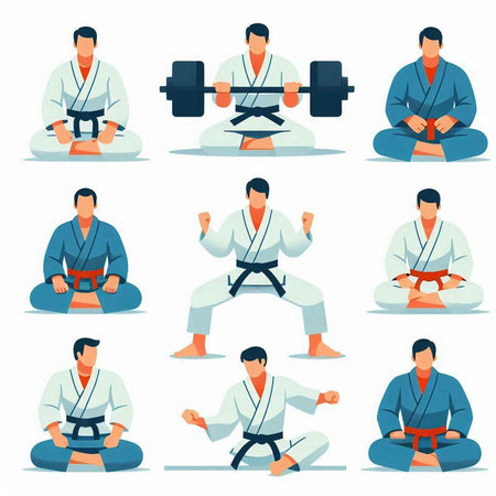 Set of karate poses. Vector illustration in flat cartoon style.のイラスト素材