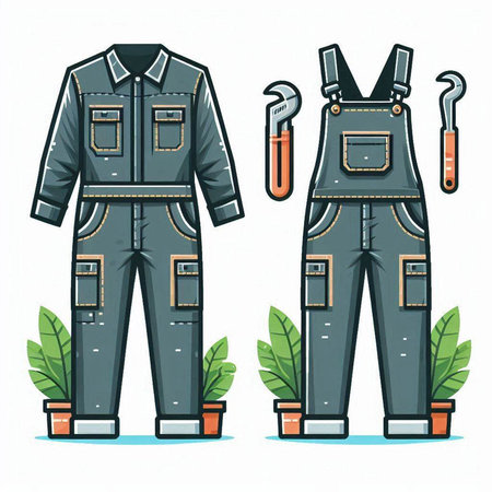 Vector illustration of a pair of work overalls. Isolated on white background.のイラスト素材