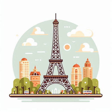 Eiffel tower in Paris, France. Flat style vector illustration.のイラスト素材