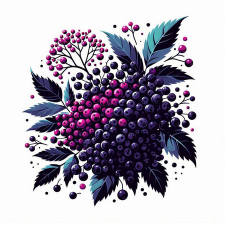 Bouquet of black currant with leaves and berries. Vector illustration.のイラスト素材