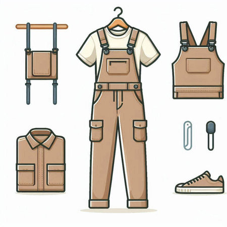 Set of work clothes and accessories. Vector illustration on white background.のイラスト素材