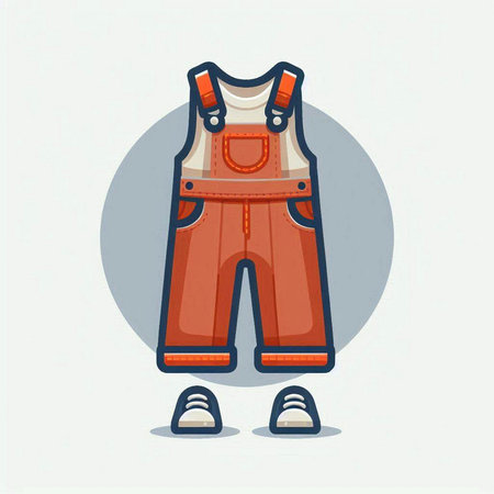 Vector illustration of a cartoon character wearing overalls on white background.のイラスト素材