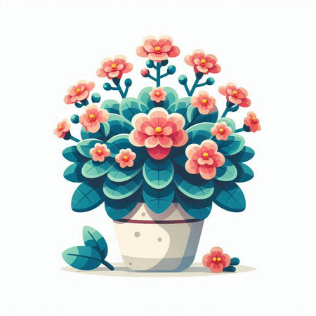 Flowerpot with pink flowers isolated on white background. Vector illustration.のイラスト素材