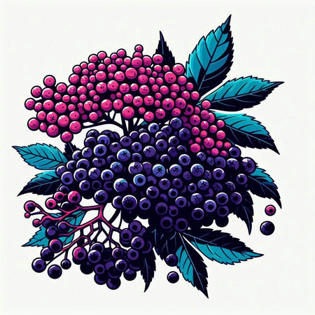 Bunch of rowan with leaves and berries. Vector illustration.のイラスト素材