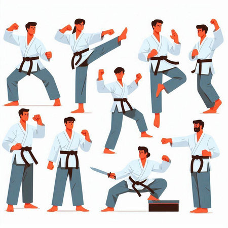 Taekwondo man character set. Karate vector illustration.のイラスト素材