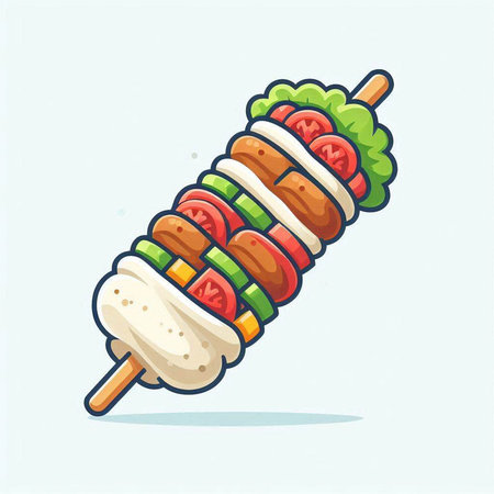 Illustration of a skewer with meat and vegetables on a white backgroundのイラスト素材