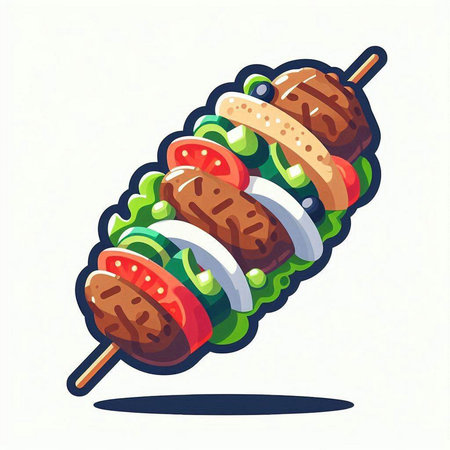 Grilled kebab on a skewer. Vector illustration.のイラスト素材