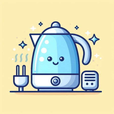 Kawaii electric kettle. Vector illustration in a flat style.のイラスト素材