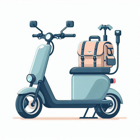 Suitcase on a scooter. Vector illustration in cartoon styleのイラスト素材