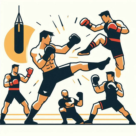 Boxers fighting in action, retro style vector illustration graphic design.のイラスト素材