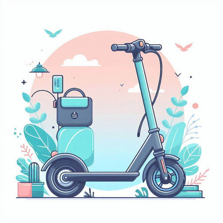 Modern scooter with water bottle in flat style. Vector illustration.のイラスト素材