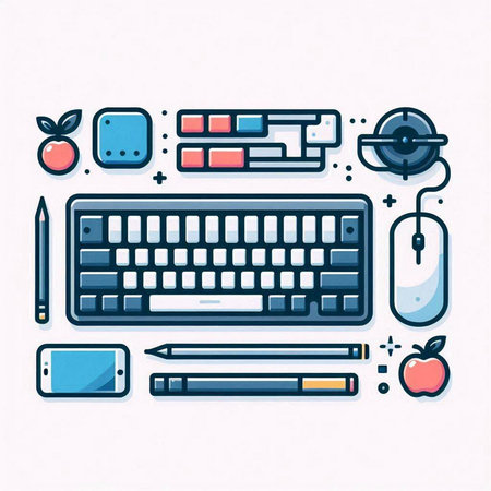 Flat line art design concept of modern office supplies. Vector illustrationのイラスト素材