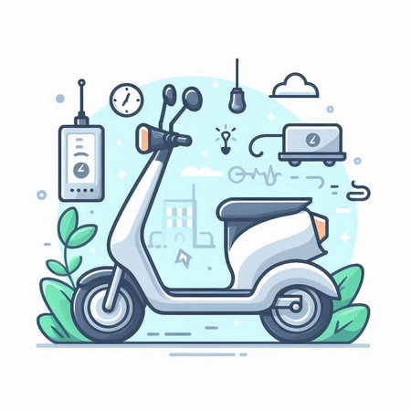 Modern scooter. Vector illustration in flat cartoon style on white background.のイラスト素材