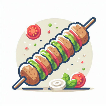 Shish kebab on a skewer. Vector illustration.のイラスト素材