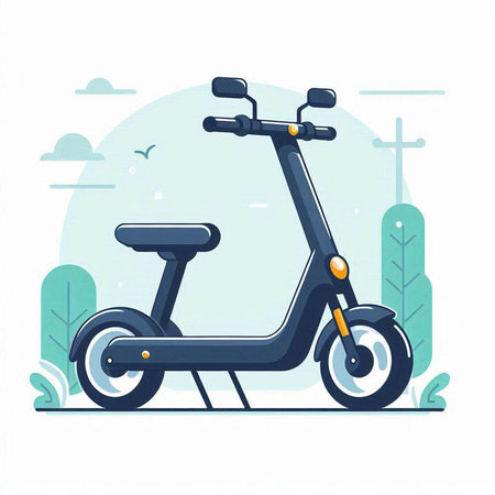 Modern scooter on the background of the park. Vector illustration.のイラスト素材