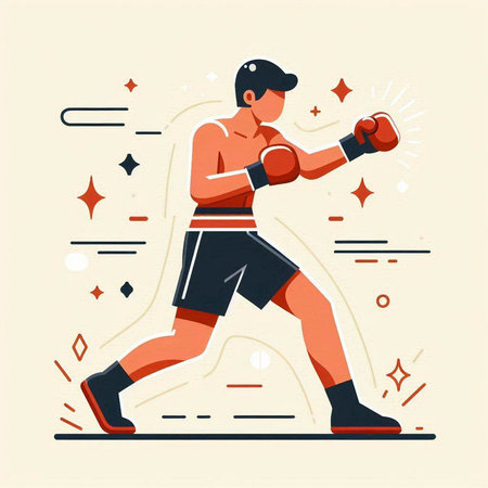 Boxing vector illustration in flat style. Boxer training in gloves.のイラスト素材