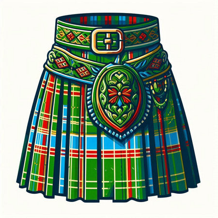 Illustration of a traditional scottish kilt on a white backgroundのイラスト素材