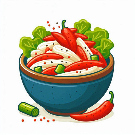 Vegetable salad in a bowl on a white background. Vector illustration.のイラスト素材