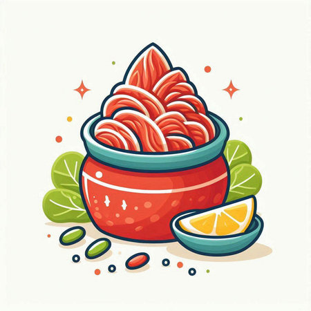 Salmon tartare in a bowl. Vector illustration on white background.のイラスト素材