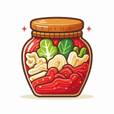 Cartoon jar with canned vegetables isolated on white background. Vector illustration.のイラスト素材