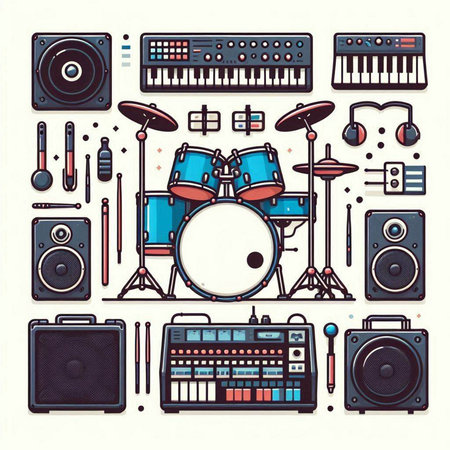 Set of musical instruments. Vector illustration in doodle style.のイラスト素材
