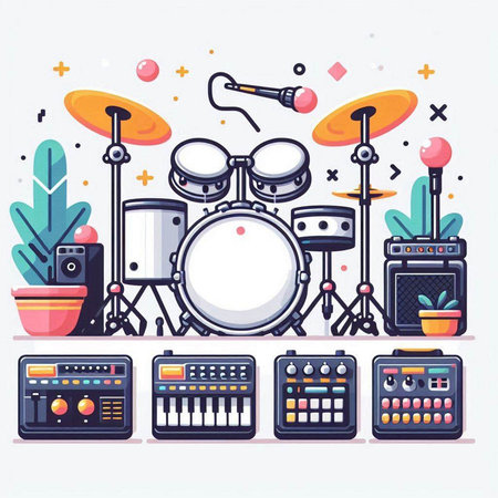 Set of musical instruments on a white background. Vector illustration in flat style.のイラスト素材
