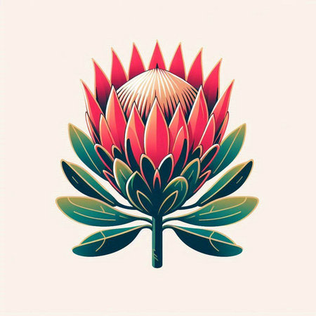 Beautiful protea flower. Vector illustration of a red flower.のイラスト素材