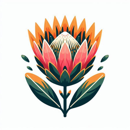 Protea flower isolated on white background. Vector illustration in flat style.のイラスト素材