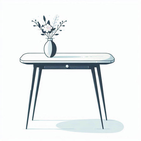 Illustration of a table with a vase of flowers on itのイラスト素材