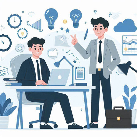 Businessman working in office. Vector illustration in flat cartoon style.のイラスト素材
