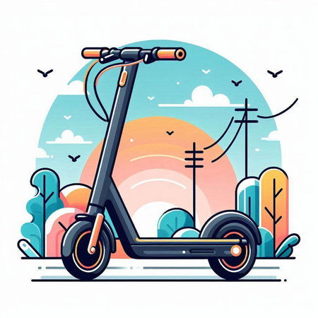 Modern electric scooter isolated on a white background. Vector illustration.のイラスト素材