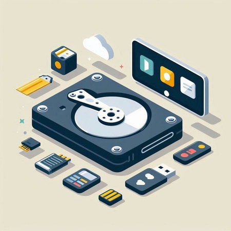 Flat 3d isometric vector illustration of hard disk drive.のイラスト素材