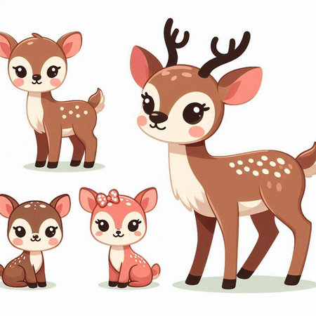 Cute deer cartoon collection isolated on white background. Vector illustration.のイラスト素材
