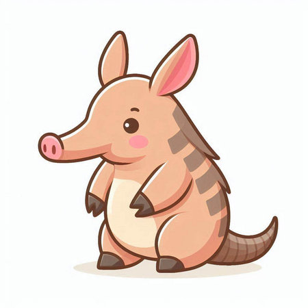 Cute cartoon baby armadillo. Vector illustration isolated on white background.のイラスト素材
