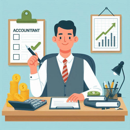 Businessman working in office. Vector illustration in flat cartoon style.のイラスト素材