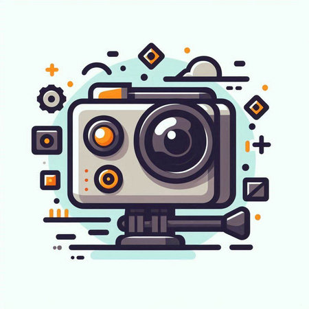 Camera icon. Vector illustration in flat line style. Colorful design.のイラスト素材