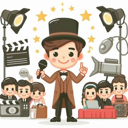 Cinema theme with singer and actors cartoon vector illustration graphic designのイラスト素材