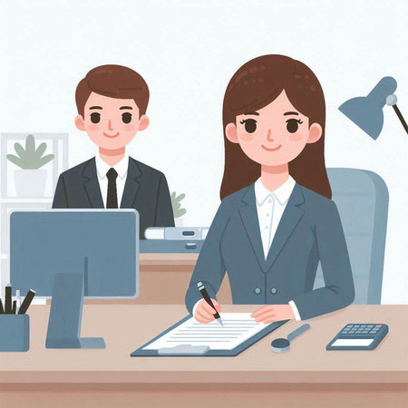 Businessman and businesswoman working together in the office. vector illustrationのイラスト素材