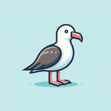 Vector illustration of a seagull on a blue background. Flat style.のイラスト素材