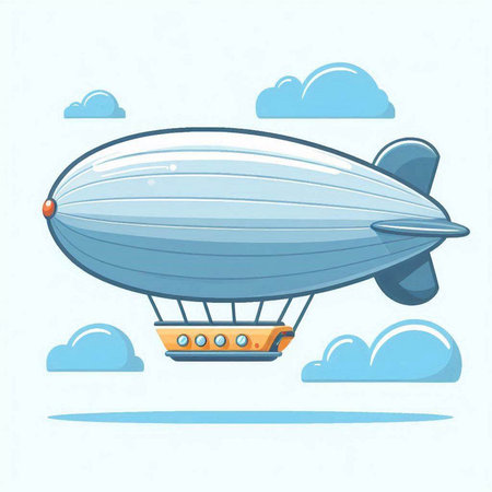 Airship in the sky with clouds. Cartoon style. Vector illustration.のイラスト素材