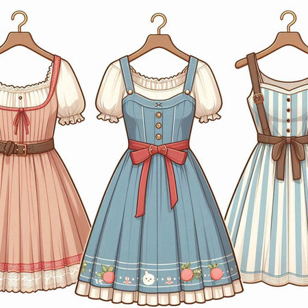 Illustration of a set of three dresses on a hanger.のイラスト素材