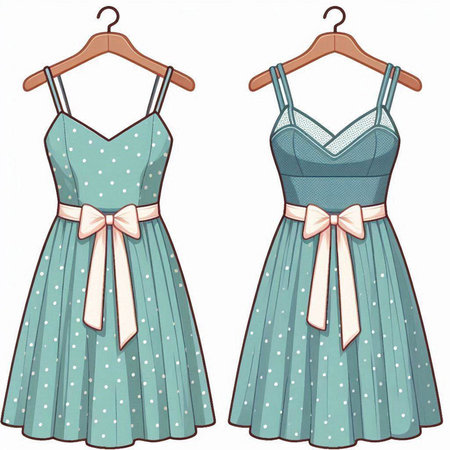 Women's dress with bow on a hanger. Vector illustration.のイラスト素材