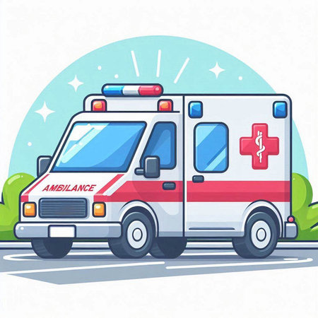 Ambulance car in flat style. Vector illustration on white background.のイラスト素材
