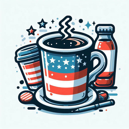 Cup of hot coffee with american flag. Vector illustration.のイラスト素材